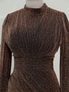 Kolu Tüylü Önü Çift Kuyruklu Abiye -Kahve-Abiye-316-4696-R15