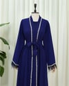 Kolu Tüylü Sıralı Taş Detaylı Kemerli Abaya -Saks-Abaya-316-4848-R10