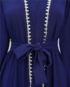 Kolu Tüylü Sıralı Taş Detaylı Kemerli Abaya -Saks-Abaya-316-4848-R10