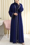 Kolu Tüylü Sıralı Taş Detaylı Kemerli Abaya -Saks-Abaya-316-4848-R10