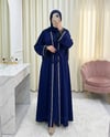 Kolu Tüylü Sıralı Taş Detaylı Kemerli Abaya -Saks-Abaya-316-4848-R10