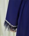 Kolu Tüylü Sıralı Taş Detaylı Kemerli Abaya -Saks-Abaya-316-4848-R10