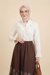 Kolu Ve Yakası Volanlı Brode İşlemeli Vual Gömlek -Bej-Gömlek-364-1670-R56