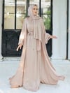 Krinkıl İpek Saten 3'lü Abaya Takım -Bej-Saten Abiye-286-1453-R56
