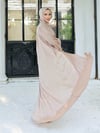 Krinkıl İpek Saten 3'lü Abaya Takım -Bej-Saten Abiye-286-1453-R56