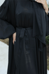 Krinkıl İpek Saten 3'lü Abaya Takım -Siyah-Saten Abiye-286-1453-R01