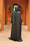 Krinkıl İpek Saten 3'lü Abaya Takım -Siyah-Saten Abiye-286-1453-R01