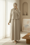 Krop Ceketli Selanik Elbise Takım  -Bej-Elbise-253-12977-R56