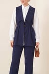 Kruvaze Yaka Beli Lastikli Yelek Pantolon Modal Takım  -Laci-Takım-398-22024-R03