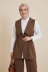 Kruvaze Yaka Beli Lastikli Yelek Pantolon Modal Takım -Kahve-Takım-398-22024-R15