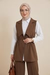 Kruvaze Yaka Beli Lastikli Yelek Pantolon Modal Takım -Kahve-Takım-398-22024-R15