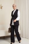 Kruvaze Yaka Beli Lastikli Yelek Pantolon Modal Takım -Siyah-Takım-398-22024-R01