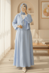 Kruvaze Yaka Çift Bağcıklı Etekli Takım -Bebe Mavi-Takım-398-4019-R32