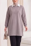Kuş Desenli Taşlı Oysho Tunik  -Açık Gri-Sweatshirt-104-1420-R41