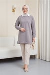 Kuş Desenli Taşlı Oysho Tunik  -Açık Gri-Sweatshirt-104-1420-R41