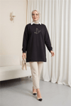 Kuş Desenli Taşlı Oysho Tunik  -Siyah-Sweatshirt-104-1420-R01