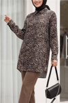 Leopar Desen Düğmeli Oval Kesim Gömlek -Leopar-Gömlek-138-5944-R57