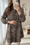 Leopar Desen Düğmeli Oval Kesim Gömlek -Leopar-Gömlek-138-5944-R57