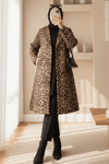 Leopar Desenli Kemerli Cepli Astarlı Kaşe Kap -Leopar-Trençkot-197-1318-R57