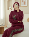 Leopar Figürlü Ve Desenli Pantolonlu Scuba Takım  -Bordo-Takım-349-6002-R04