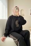 Leopar Figürlü Ve Desenli Pantolonlu Scuba Takım -Siyah-Takım-349-6002-R01