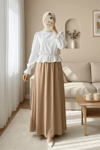 Manşeti Fırfırlı Beli Büzgülü Poplin Bluz -Beyaz-Bluz-349-5045-R02