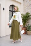 Matcha Baskılı Bisiklet Yaka Oversize 2 İplik Penye Sweatshirt -Ekru