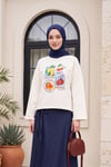 Meyve Baskılı Bisiklet Yaka Oversize 2 İplik Penye Sweatshirt -Sarı