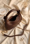 Modern Tasarım Boğumlu Saplı Askılı Mini Hobo Çanta -Koyu Kahverengi