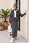 Nakış Detaylı Çift Cepli Önü Düğmeli Etekli Kot Takım -Füme-Takım-449-4207-R18