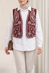Nakışlı Fitilli Kadife Yelek -Bordo-Yelek-286-2010-R04