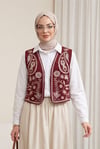 Nakışlı Fitilli Kadife Yelek -Bordo-Yelek-286-2010-R04