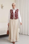 Nakışlı Fitilli Kadife Yelek -Bordo-Yelek-286-2010-R04