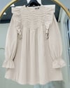 Omuz Fırfırlı Robası Dantel İşlemeli Poplin Tunik    -Taş-Tunik-307-2044-R43