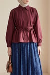 Omuzları Büzgülü Bağcıklı Gömlek Bluz -Bordo-Gömlek-432-25189-R04