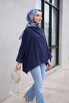 Omuzu Düğmeli Yarasa Kol Modal Kimono Panço -Lacivert
