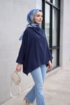 Omuzu Düğmeli Yarasa Kol Modal Kimono Panço -Lacivert