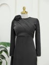 Omuzu Gül Detaylı Şifon Abiye -Siyah-Şifon Abiye-316-4672-R01