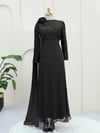 Omuzu Gül Detaylı Şifon Abiye -Siyah-Şifon Abiye-316-4672-R01