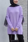Omuzu Saç Örgülü Salaş Triko Tunik  -Lila