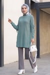 Omuzu Saç Örgülü Salaş Triko Tunik  -Mint