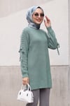 Omuzu Saç Örgülü Salaş Triko Tunik  -Mint