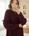 Omuzu Saç Örgülü Salaş Triko Tunik -Bordo-Kazak-295-1281-R04