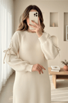 Omuzu Saç Örgülü Salaş Triko Tunik -Ekru-Kazak-295-1281-R07