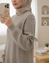 Omuzu Saç Örgülü Salaş Triko Tunik -Toprak-Kazak-295-1281-R55