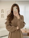 Omuzu Saç Örgülü Salaş Triko Tunik -Vizon-Kazak-295-1281-R23
