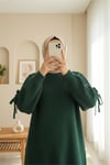 Omuzu Saç Örgülü Salaş Triko Tunik -Zümrüt-Kazak-295-1281-R17