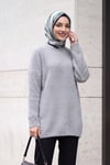 Omuzu Taş Detaylı Yumoş Triko Tunik -Gri
