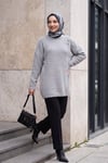 Omuzu Taş Detaylı Yumoş Triko Tunik -Gri