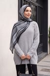 Omuzu Taş Detaylı Yumoş Triko Tunik -Gri